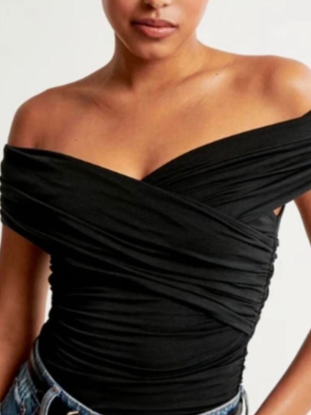 Abercrombie & Fitch Black One-Shoulder Ruched Top